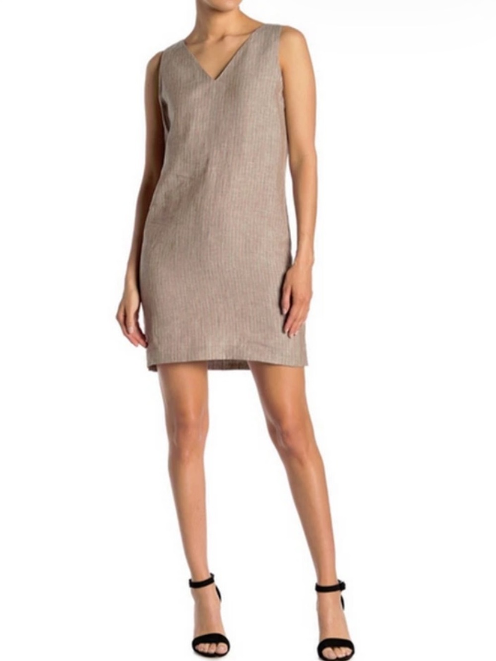 NWOT THEORY Beige Stripe Linen Sleeveless Mini Dress. Size 2